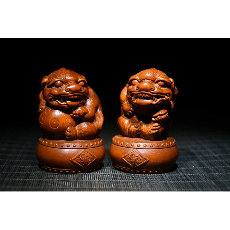 A Pair of Chinese Exquisite and Natural Boxwood Hand-Made Statues