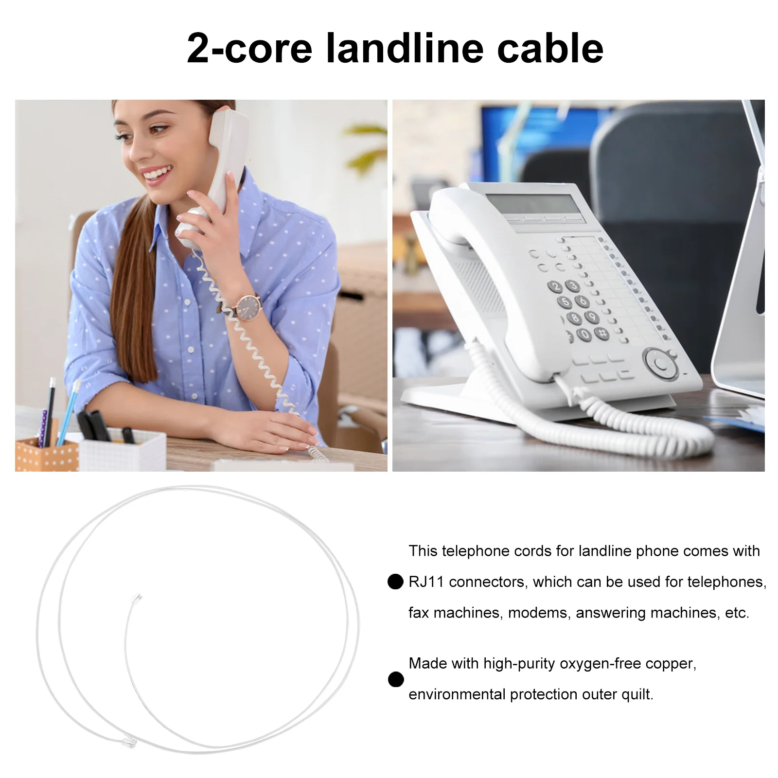 Плоский провод телефонной линии для подключения 2-жильного стационарного кабеля