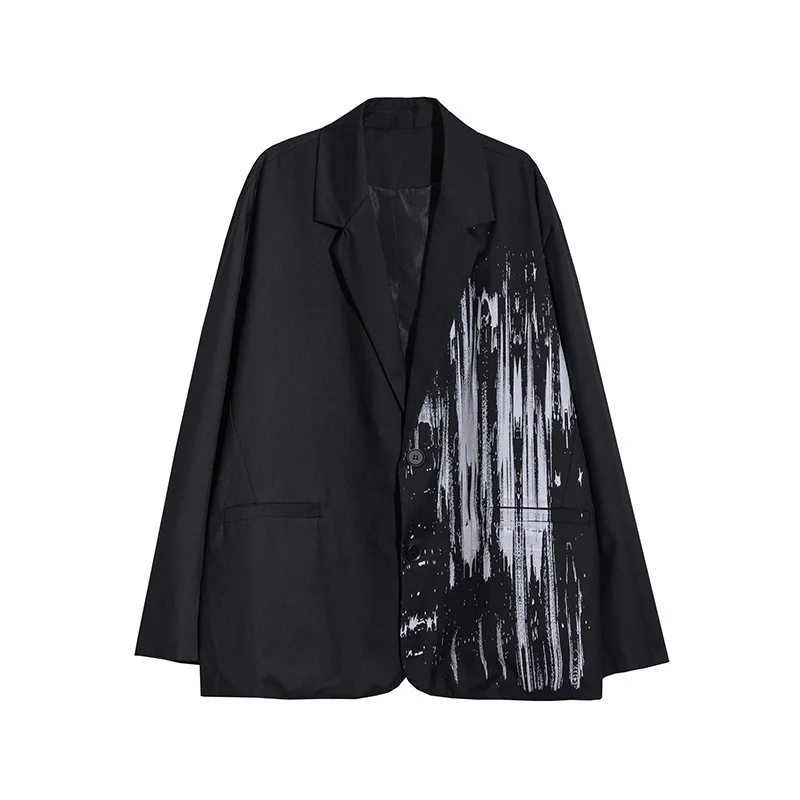 

Indie Aesthetics Blazer Women Graffiti Print Single Breasted Suits 2023 New Spring Autumn Vintage Blazer Fashion Plus Size Black