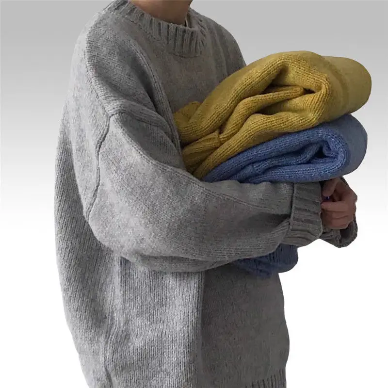 Мужской Свитер оверсайз свитер в гонконгском стиле мужской свободный однотонный