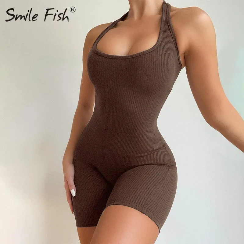 

Chic Ribbed Women Sexy Streetwear Sleeveless Bodycon Solid Knitted Fitness Sexy Jumpsuits Romper Playsuits Overalls Women G2298