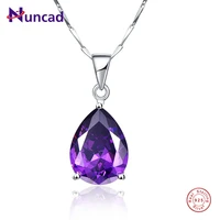 nuncad 925 sterling silver jewelry necklace pearl cut waterdrop amethyst pendant necklace for womens clothing accessories