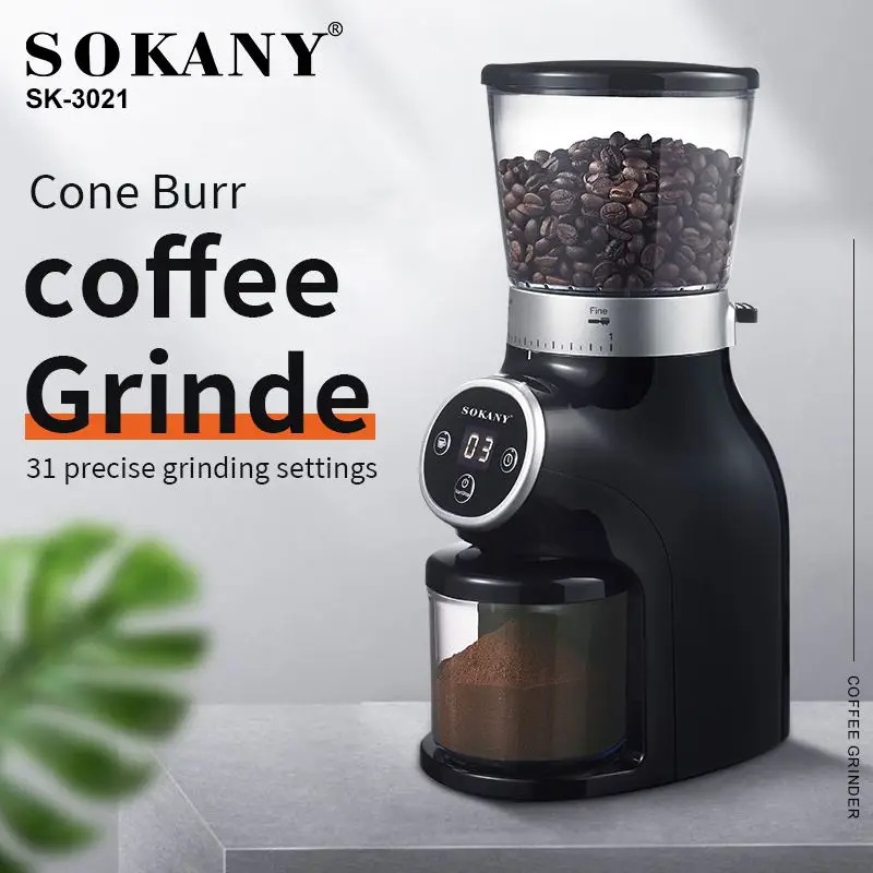 SOKANY Electric Coffe Beans Grinder Adjustable Mill With 31 Precise Grinding For 1-10 Cups 3021