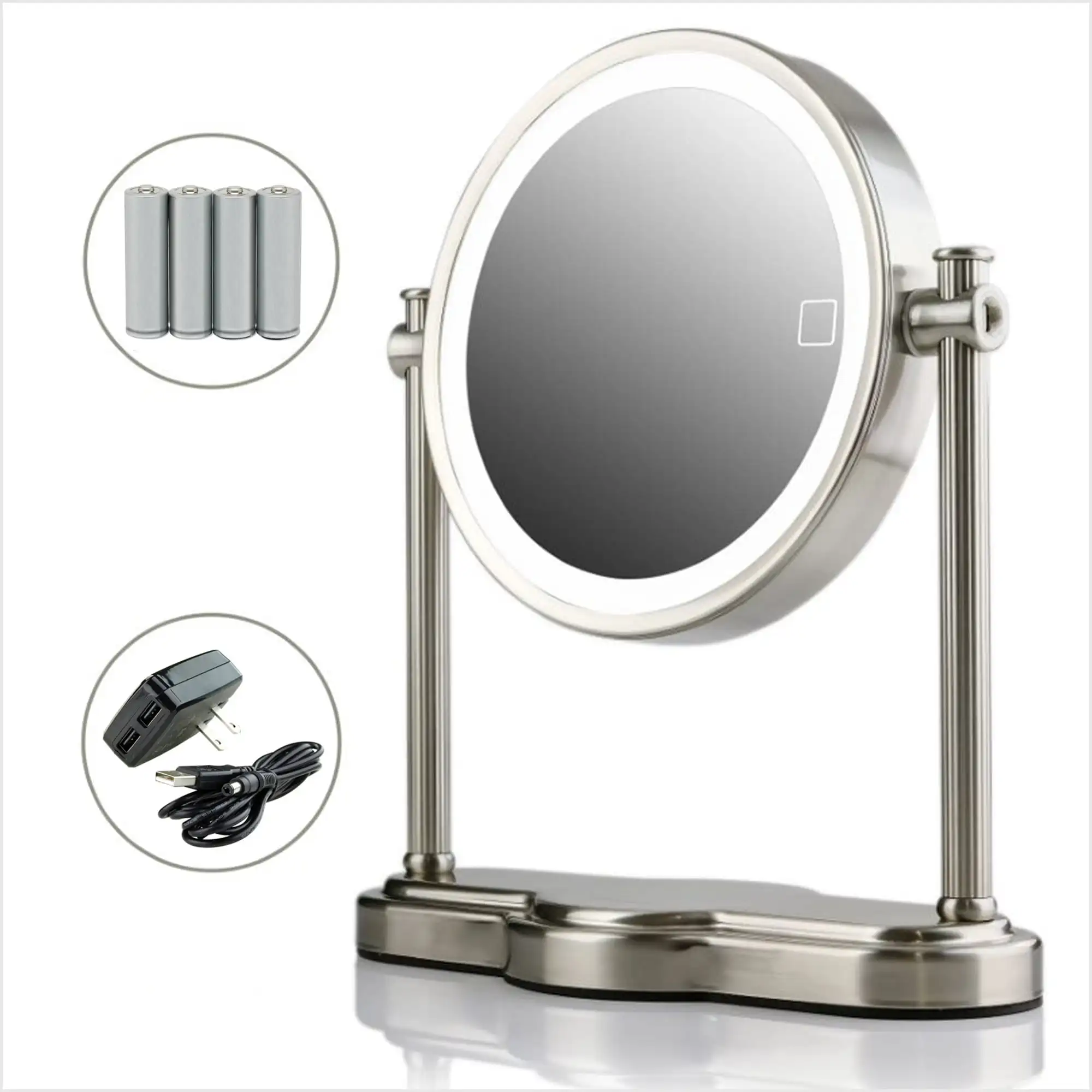 

HMTX Lighted Magnifying Mirror, 8'' Table Top, 1X & 10X Double Sided, 3 Tone, Smart Touch Round LED, Auto Shut Off, Ideal for Ma