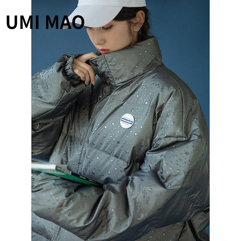 

UMI MAO Korean Fashion Autumn Winter New Unisex Feng Shui Drop Leather Fabric Loose Stand Collar Couple Thick Coat Tide Femme