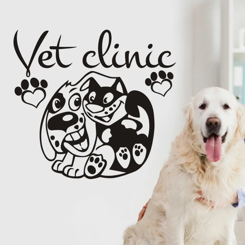 

Vet Clinic Wall Sticker Pets Grooming Decal Veterinary Stickers Cute Puppy Art Mural Dog Cat Shop Decoration Animals Paws