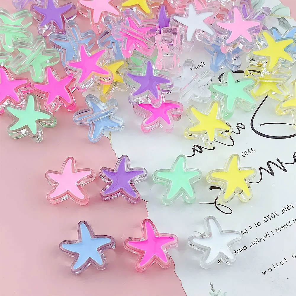 

10Pcs Pentagram Shape Loose Beads Acrylic Transparent Color Drip Oil Beaded For Jewelry Making DIY Hair Rope Bracelet 24x9MM