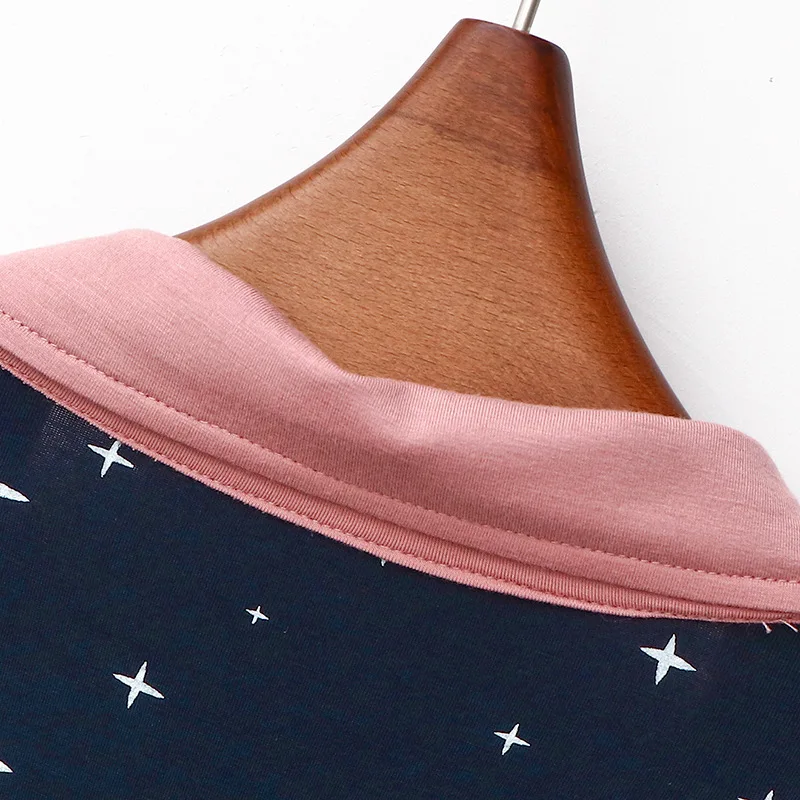 Spring Pajamas for Women Home Wear Set Suit Collar Thin Modal Printing Contrasting Colors Lapel Cardigan Sleepwear Loungewear