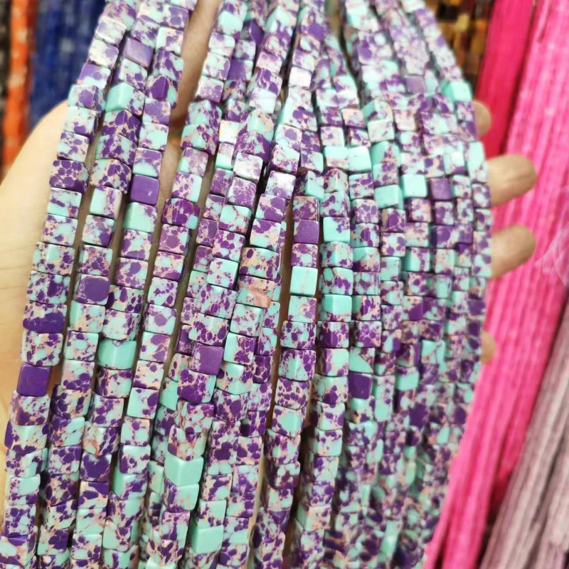 

New Natural Stone Flower Purple Square Grain Bead Handmade DIY Bracelet Necklace Sweater Chain Jewelry Accessories Wholesale