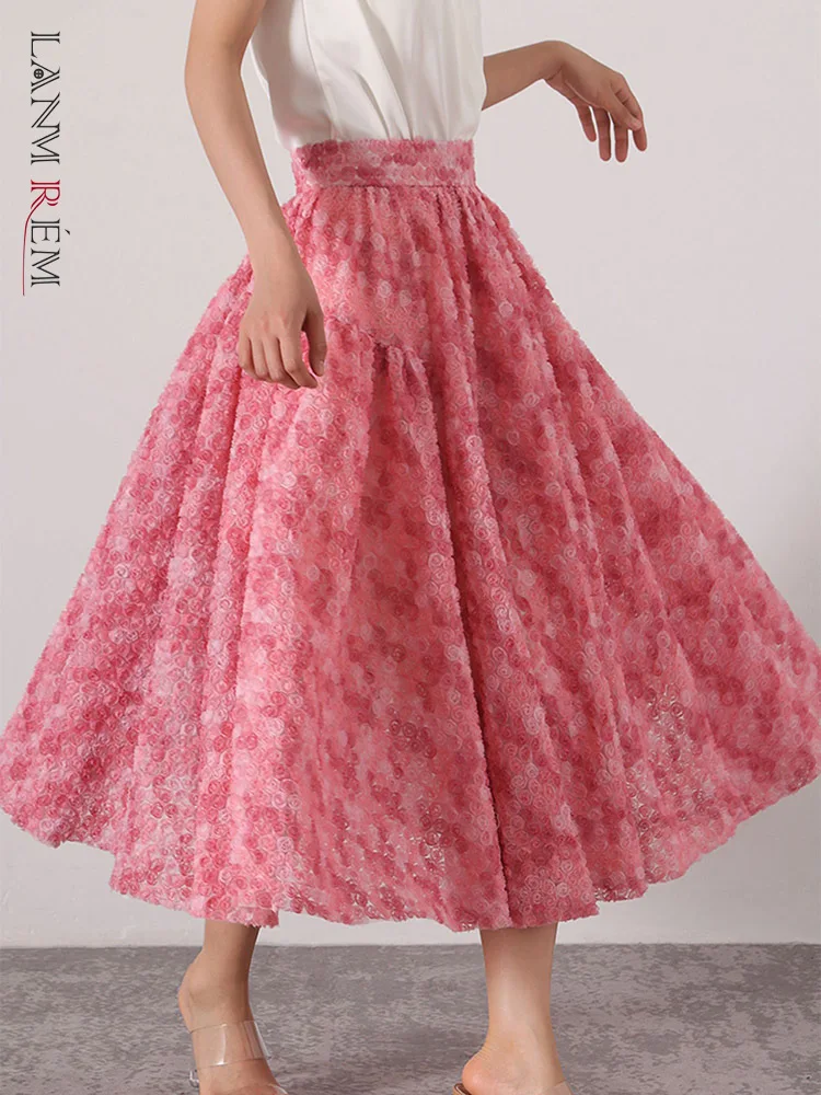 

LANMREM Романтические Розовые носки с трехмерной аппликацией в виде розы юбка пышная юбка миди юбки женские модные вечерние одежда 2022 Новинка ...