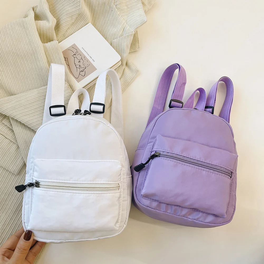 

Casual Nylon Women Mini Backpack Solid Color Preppy Style Students School Bags Female Small Travel Knapsack Rucksacks