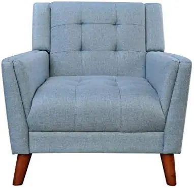 

Mid Century Modern Fabric Arm Chair, Blue and Walnut