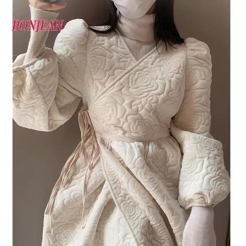 2022 Winter Fashion Rhombus Parka Good Quality Dress Suit High Waist A-line Skirt Thickened Warm Cotton Warm Parka Suit