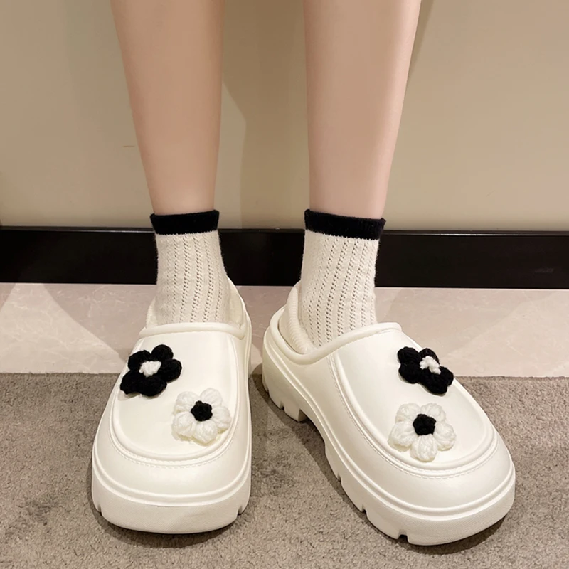 

Slippers Casual Shoes Woman 2022 Low Pantofle Platform Luxury Flat New Rubber Basic Floral PU Female Shoes Low Ladies' Slippers