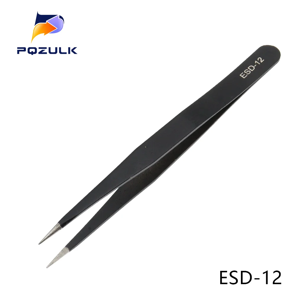 

1 шт. ESD-10/11/12/13/14/15 антистатические пинцеты из нержавеющей стали, промышленные прецизионные изогнутые прямые пинцеты, инструмент для обслуживания