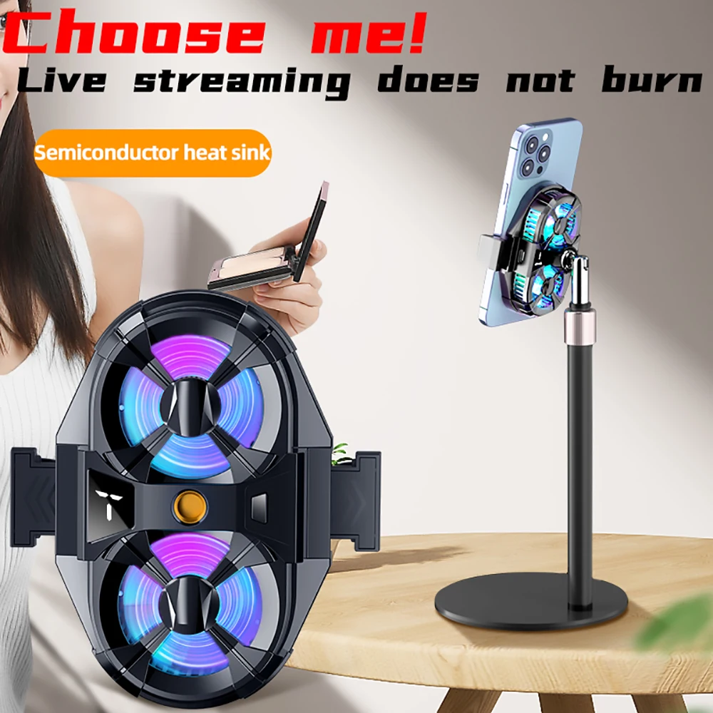 Bonola Phone Cooler Dual RGB Cooling Game Fan with Clips Radiator Stand for iPhone/Samsung/Xiaomi Cellphone Double Fans Sinkheat