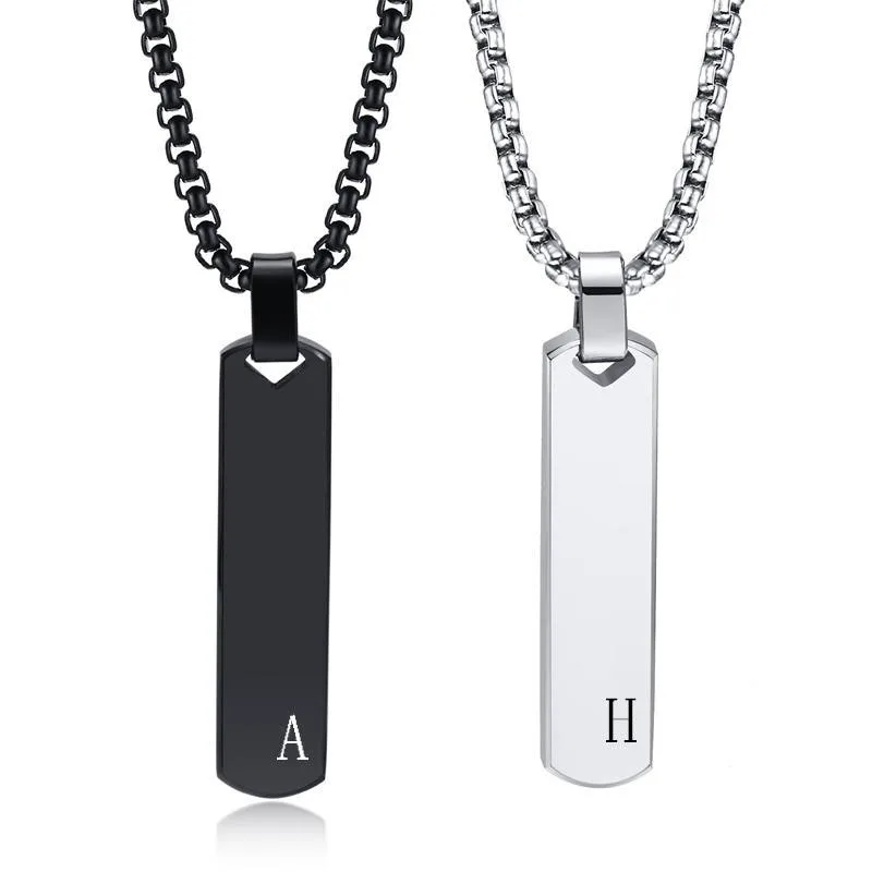 

KADRUFI Vertical Bar Stainless Steel Necklace A-Z Letters Men Simple Goth Solid Color Choker Collar Hombre Gift Jewelry 60cm