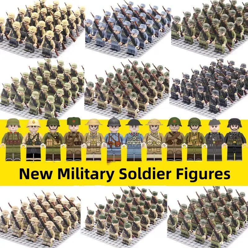 

New Style 24pcs/lot WW2 Military Soldier Array Soviet US Germany Figures Building Blocks Bricks War Toys For Kids Christmas Gift