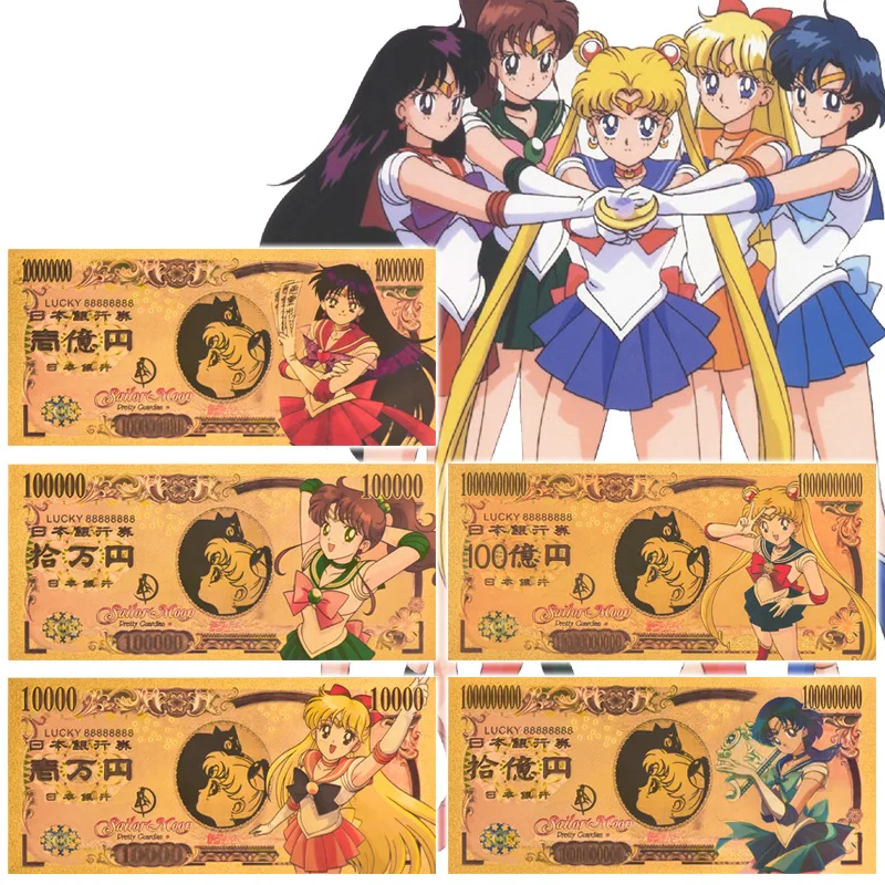 

Japanese Anime Gold Plated Banknote Sets Collectibles With Envelope Gold Cartoon Original Anime Collectible Gifts Set For Friend