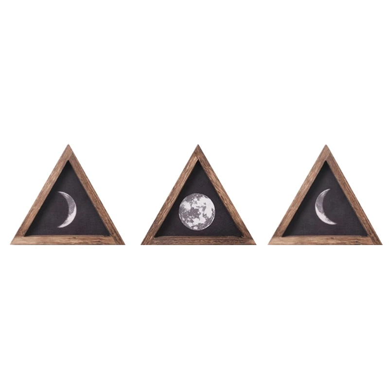 

Rustic Style Moon Phases Wooden Signs Trio Framed Wall Hanging Decoration Pediments for Home Apartment Living Room Bedroom K0AB