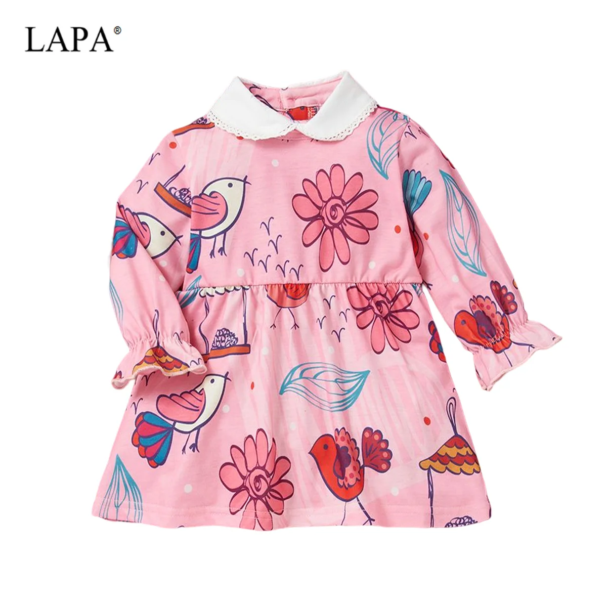 

LAPA 0 to 2 Years Baby Girls Dresses Long Sleeve Jumper Dress A-Line Autumn Round Neck Spring Floral Dress Turn Down Collar