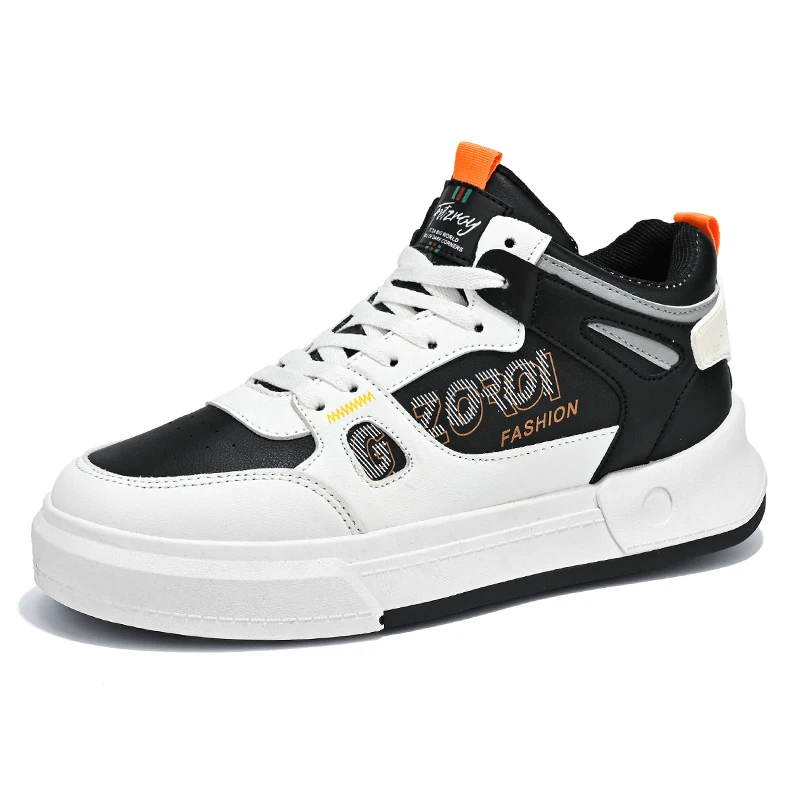 

New Fashion Casual Sneakers Leather Shoes Men Sneakers Mid-top Men's Skateboard Shoes Breathable Non-slip White Sneakers Men
