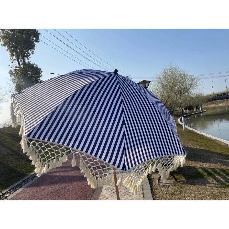 Вертикальные синие и белые полосы 8k желтый железный зонт B &amp кисточка для