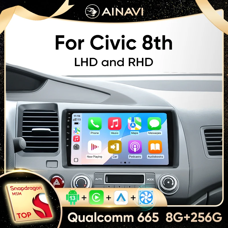 Автомобильный стерео радио Ainavi для Honda Civic 8th 8gen 2005 2006 2007 2008 2009 2010 2011 мультимедийный
