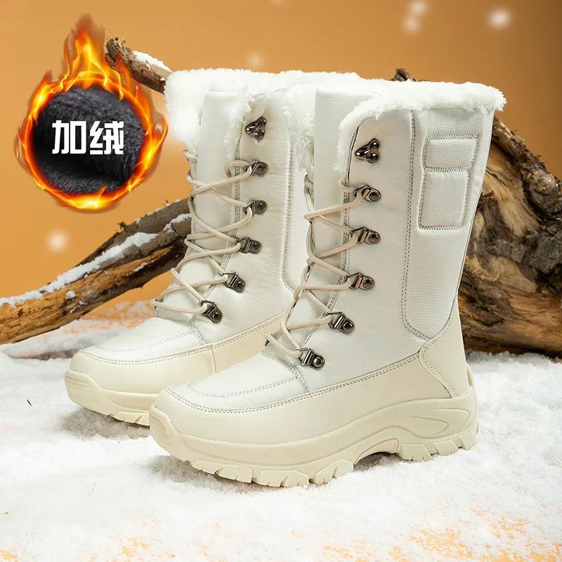 

Women Flat Boots Shoes Anti Skiing Boots Ladies Plus Velvet Thick Warm Cotton Shoes High Top Winter Cotton Boots Female Large