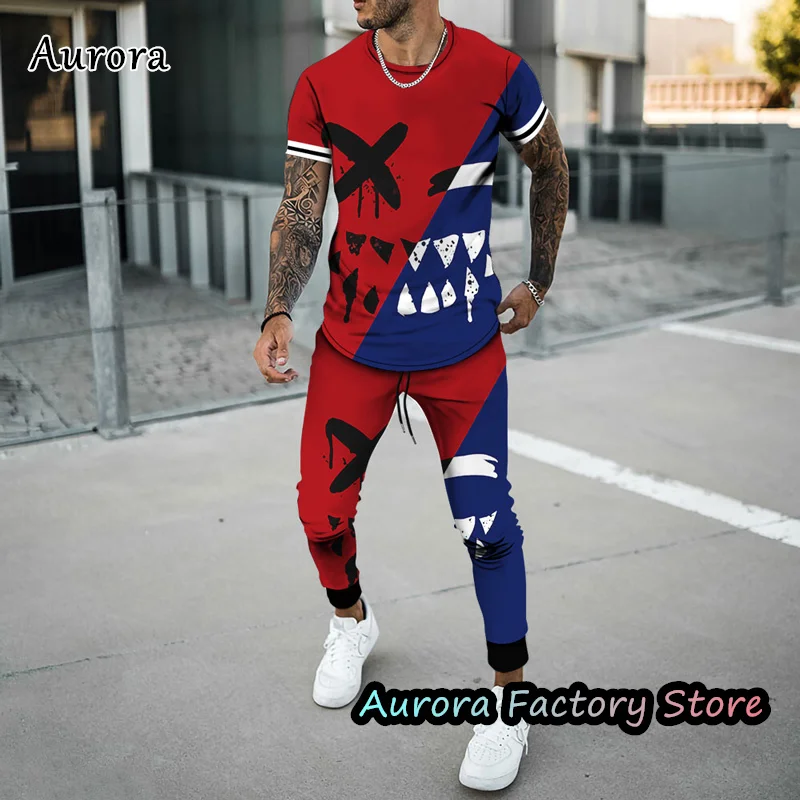 New Summer T-Shirt Trousers Set Fashion Jogger Sets For Men 2 Pieces Casual Jogging Suit Colorful Tracksuit Male Outfit Clothing