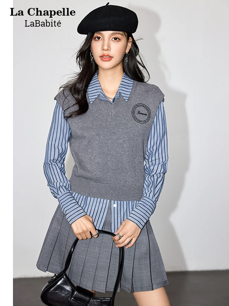 Lababite Sweater vest Shirts Two-piece Set Women's Autumn and Winter Elegant Loose Long sleeve Shirt