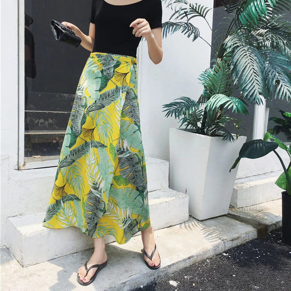

Summer Vintage Floral Boho Print Skirt Women Elegant Chic Asymmetrical Patchwork Ruffles Long Skirt High Waist A-line Skirts
