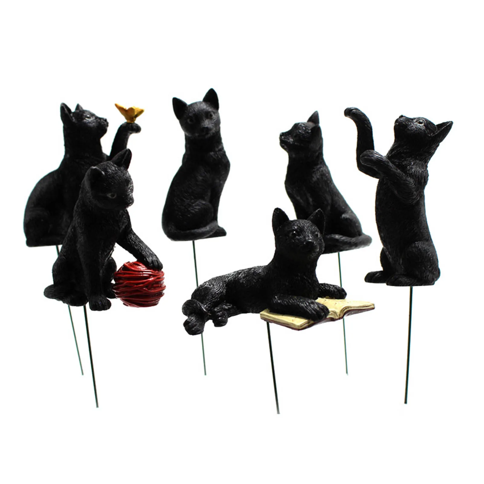 

6PCS Resin Miniature Luminous Eye Black Cat Resin Mini Landscape Flower Pot Plug-In Home Decoration Crafts Gift Garden Ornament