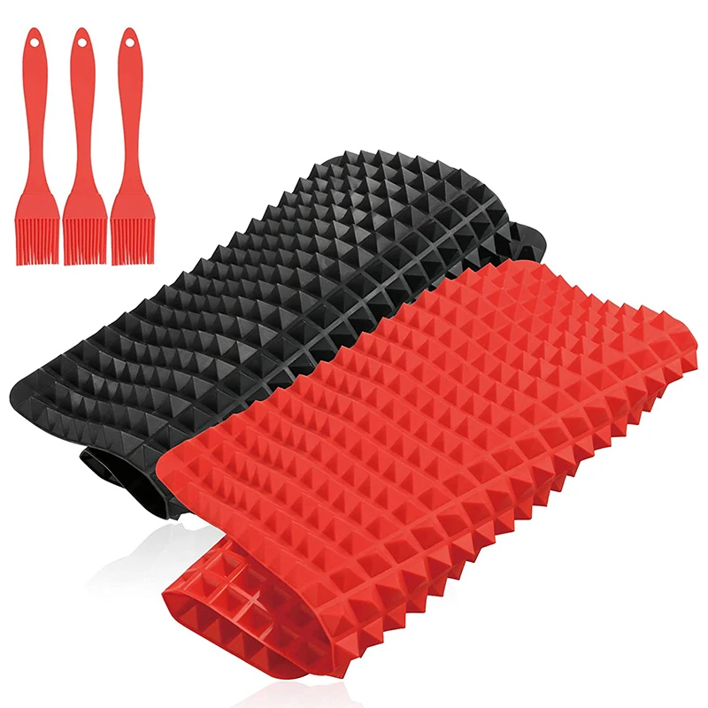 

Chef Silicone Mat, Pyramid Pan Silicone Baking Mat 2 Pack Cooking Silicone Baking Mat Sheet with 3 Pack Red Brush