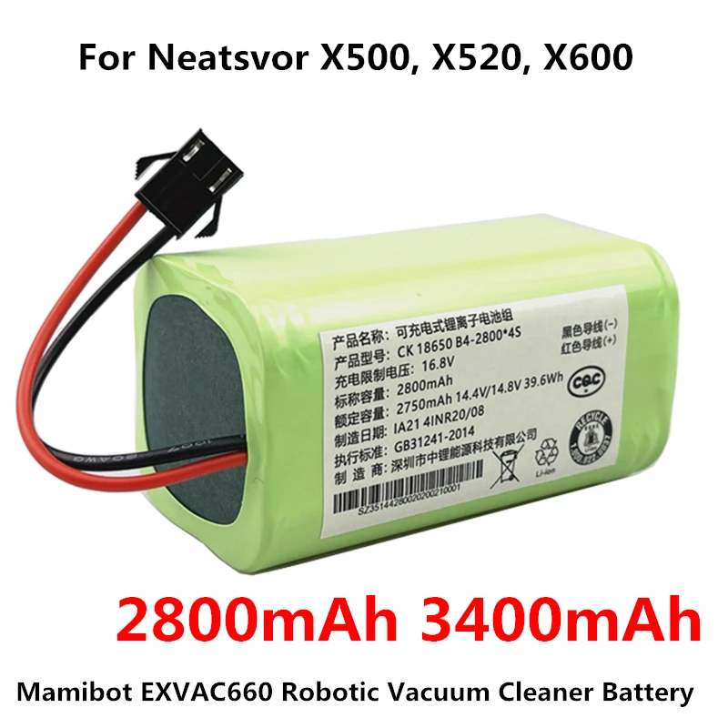 

Новый литий-ионный аккумулятор 2800 мАч 3400 мАч для аккумуляторов Neatsvor X500, X520, X600, Mamibot EXVAC660 Запчасти для роботизированного пылесоса