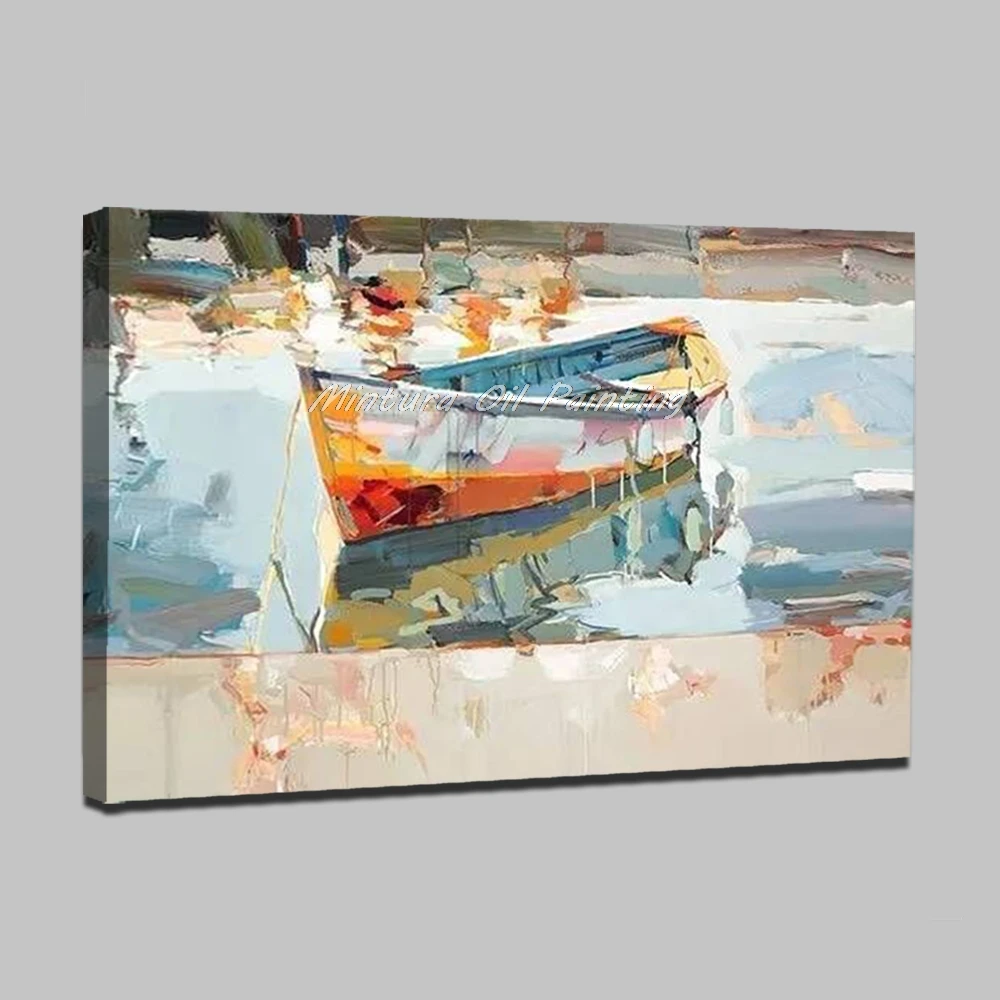 Mintura 100% современная абстрактная картина маслом ручной работы лодка в озере