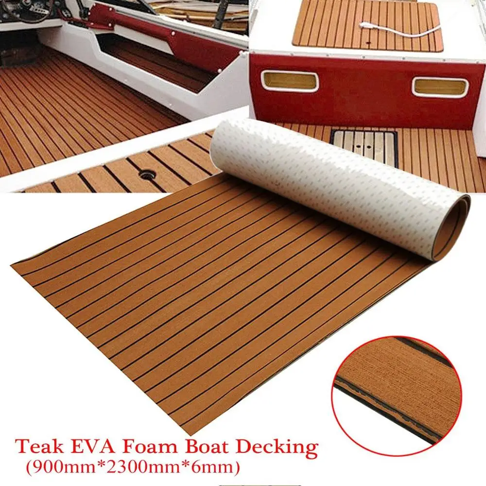 900x2300x6mm Self-Adhesive EVA Foam Teak Brown With Black Line Faux Teak Boat Decking Sheet Teak Deck For Yachts