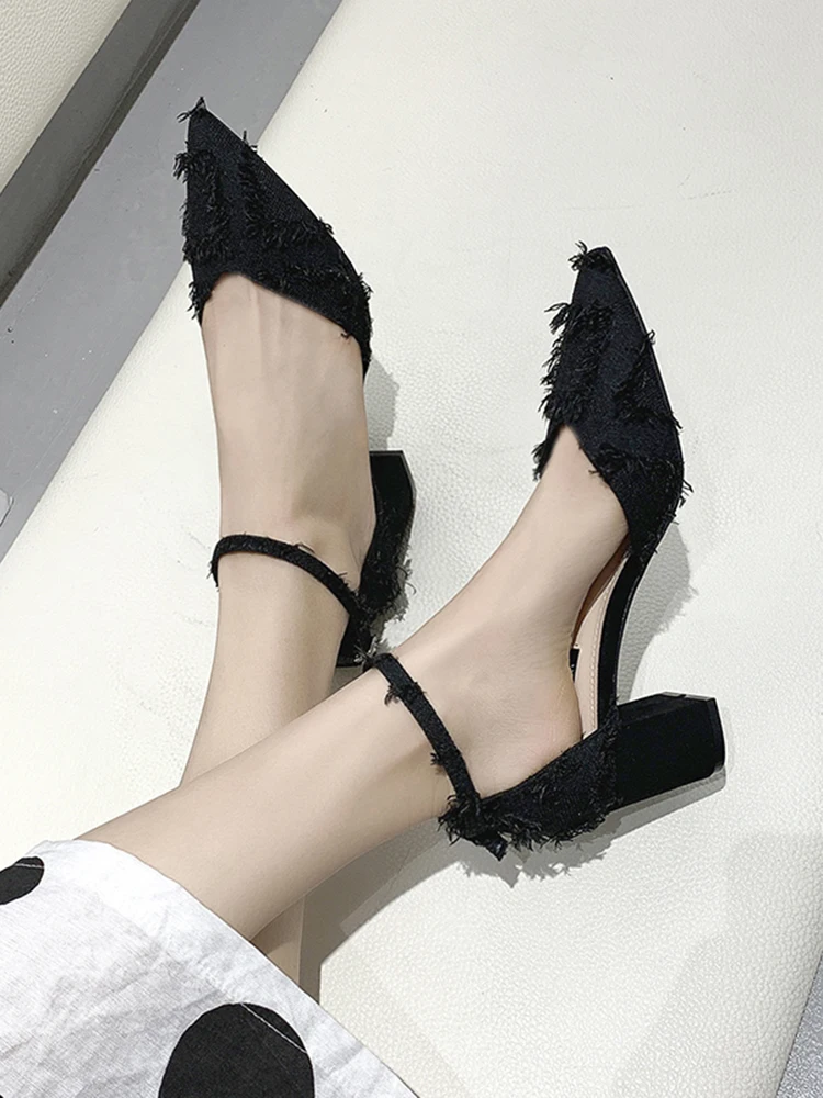 

Good-product Summer And Autumn With Pointed Cool Soft Wind Ladies Thick High Heels 2143