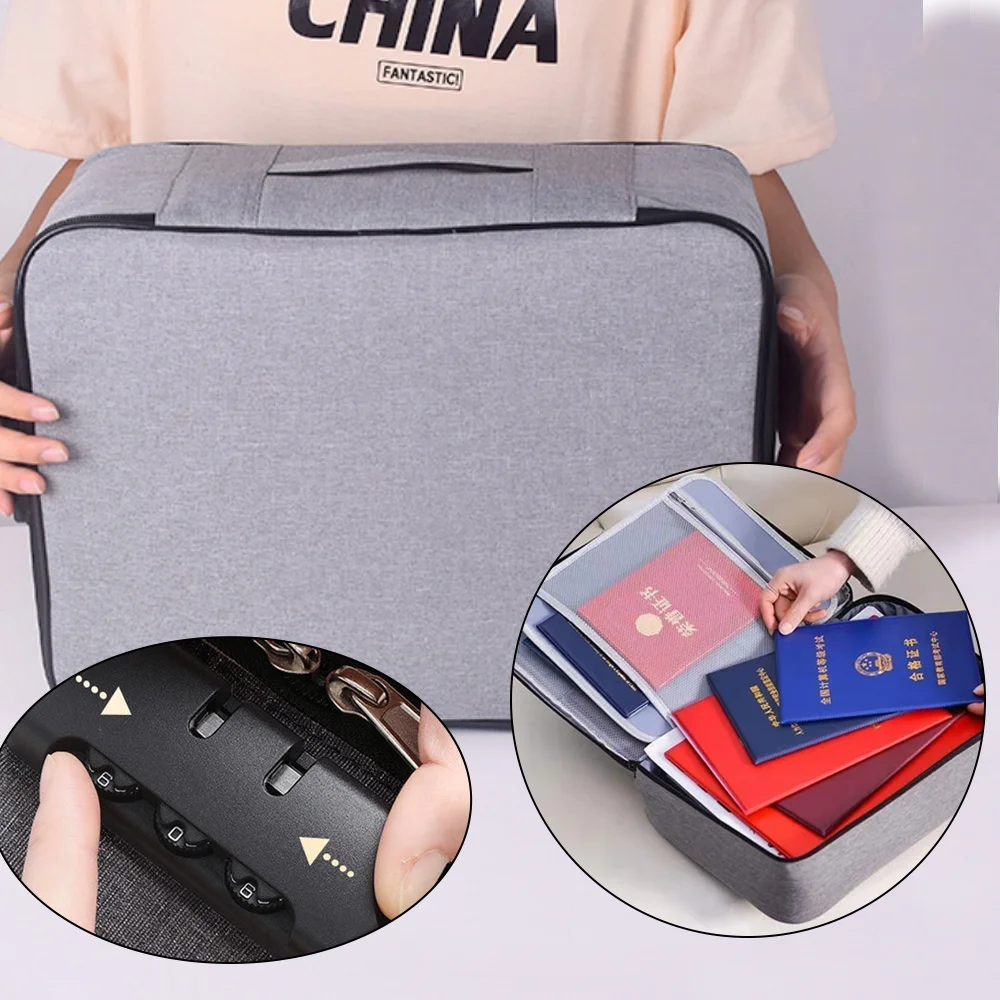 Men Briefcase Handbag Outdoor Travel Credentials Luggage Storage Bag Women Waterproof Organizer Case Print Safety File Lockbox