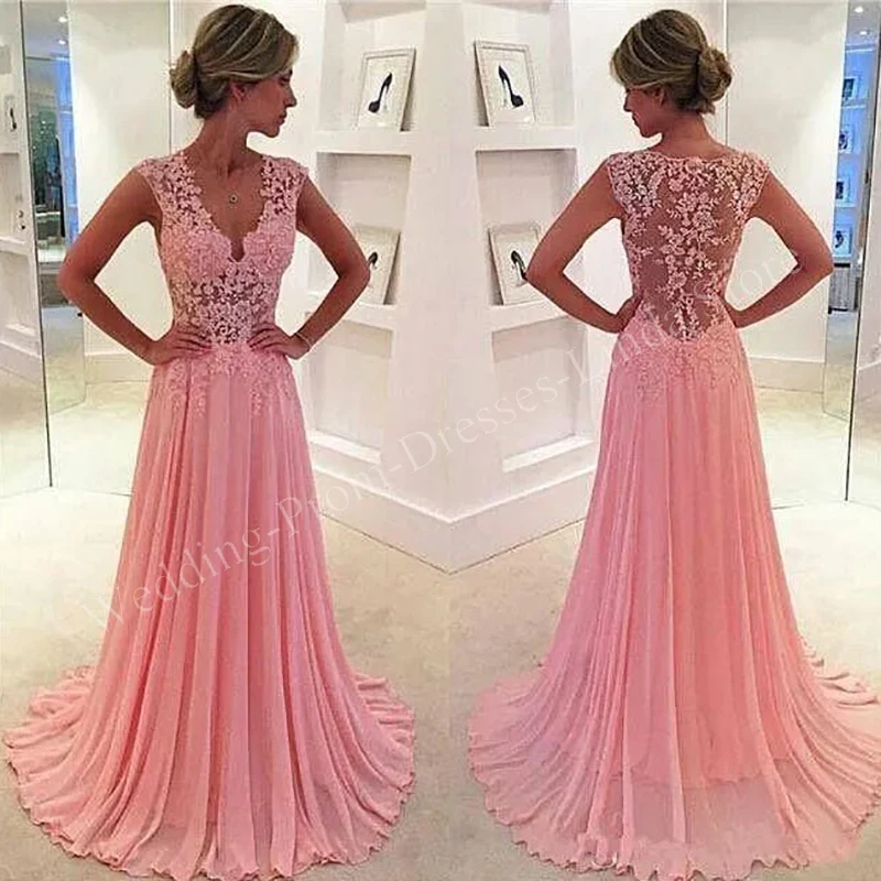 

Blush Pink Vintage Prom Dresses Lace Appliques Illusion Floor-Length A-Line Evening Gown Pageant Formal Party Wear 2023 New