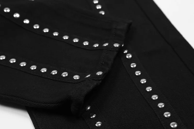 Fashion Punk Rivet Denim Jeans Pants Mens New Casual Zipper Straight Harajuku Trouser Hip Hop Streetwear Pant Joggers Men Jeans