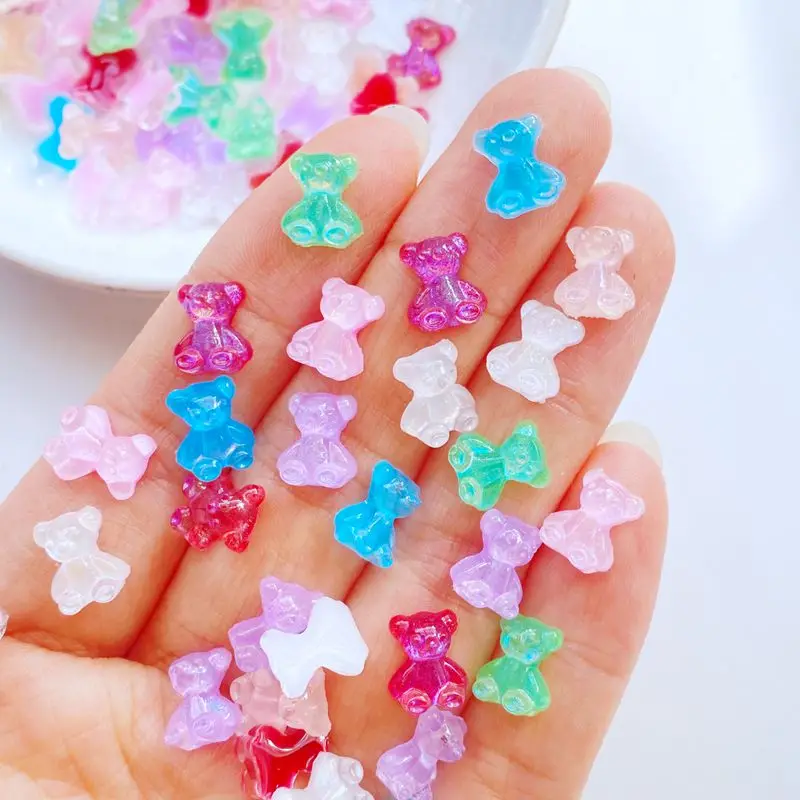 100 шт. новые милые мини 7*9 мм блестящая фигурка маленького медведя из смолы