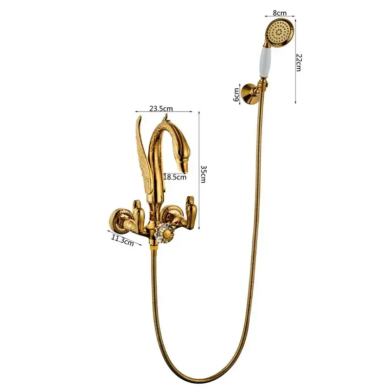 Набор золотых смесителей для ванны и душа настенный кран с золотым лебедем