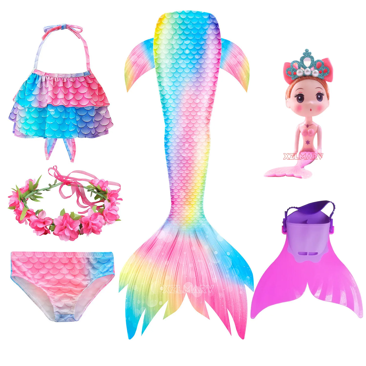 Купальный костюм для девочек с хвостом Русалочки Фэнтезийный комплект