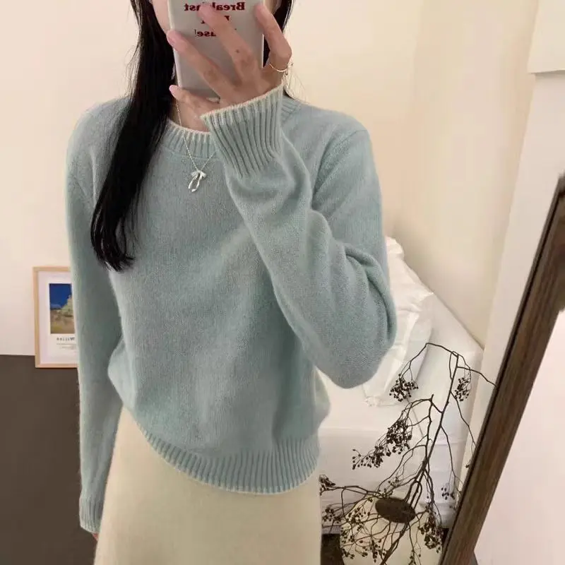 Хит продаж вязаный модный свитер с длинными рукавами и круглым вырезом короткий