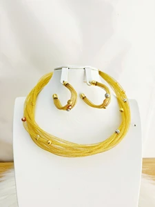 Gold Colour Plated Necklace Earring Set Beautiful Fashion Trend Sweet Romantic Party Wedding