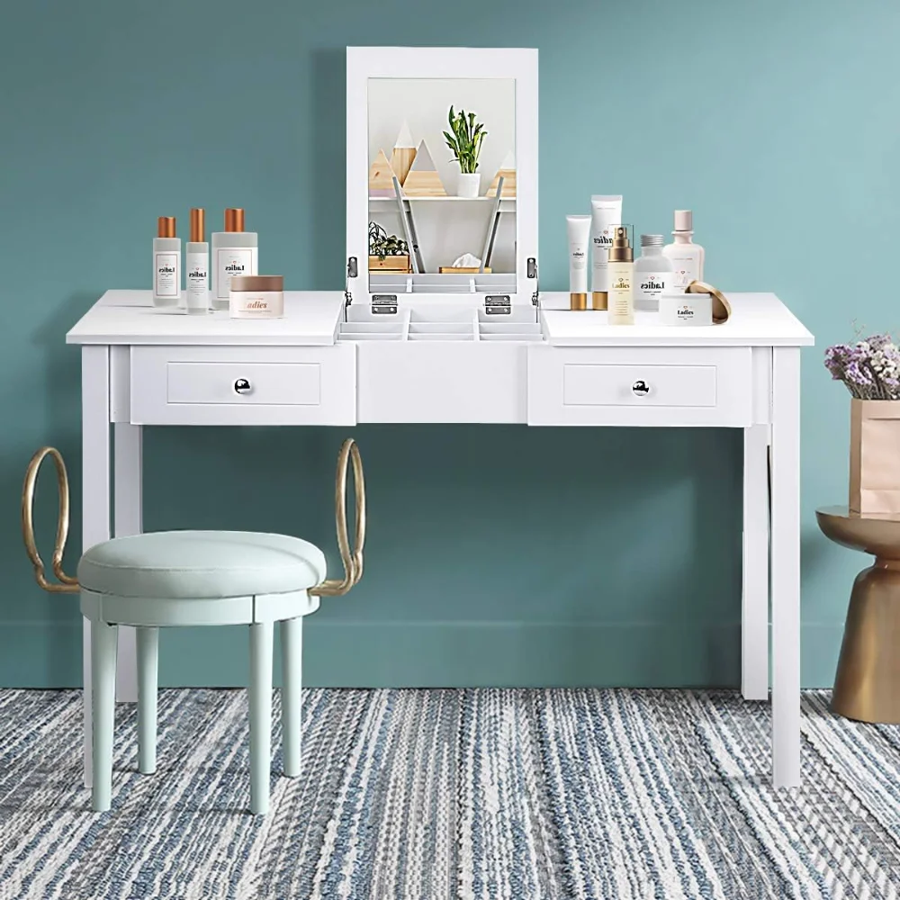 

Nightcore Vanity Flip Top, Makeup Dressing Table Set with Square Mirror, 1, White dressing table