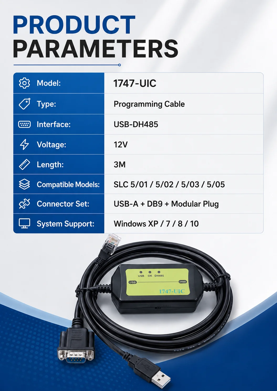 Кабель для программирования ПЛК 1747-UIC USB-DH485, 3-метровый кабель для передачи данных для AB SLC 501 502 503 505, стабильная связь (art.: 3920dc4e3db18) - 3920dc4e3db18