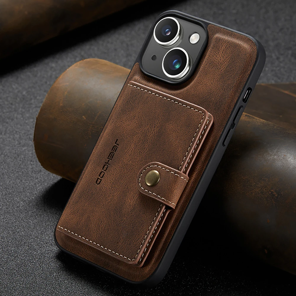 

Роскошный чехол для iPhone 15 Pro с зеркальной поверхностью 2 в 1, съемный магнитный кожаный кошелек, чехол для iPhone 15 Pro Max, задняя крышка iPhone15 Plus Etui