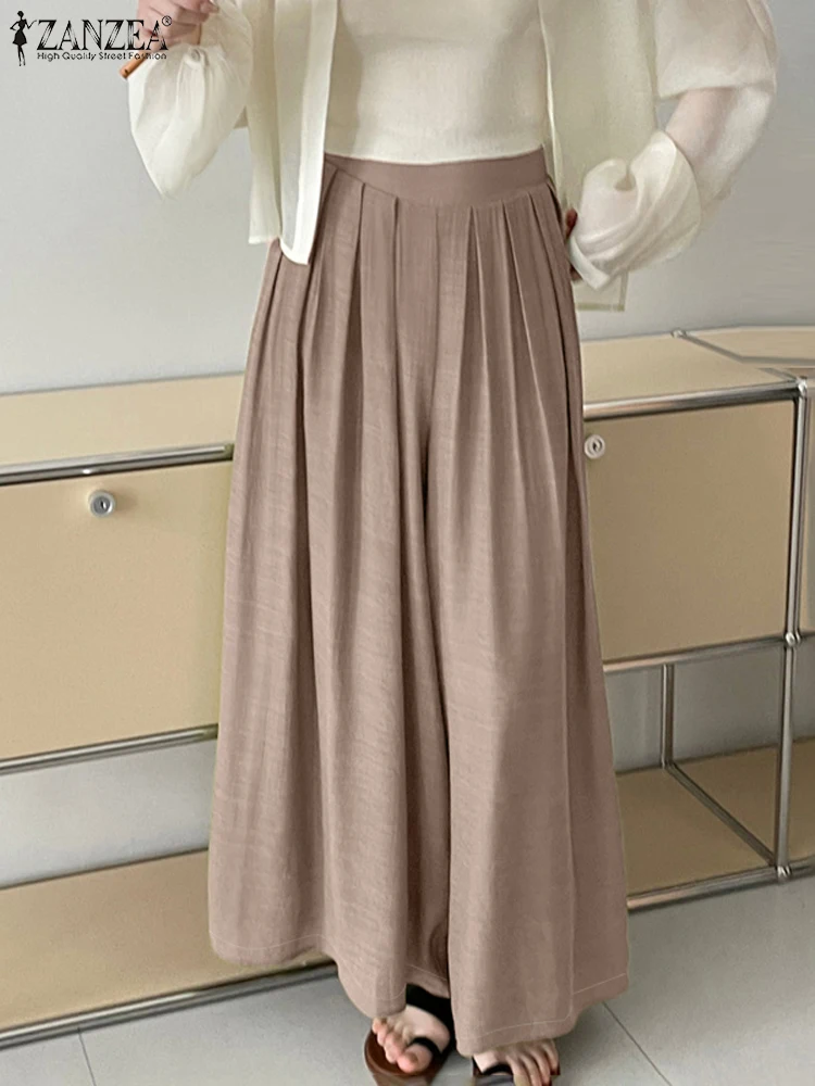 ZANZEA 2023 модные широкие брюки осенние повседневные женские винтажные свободные